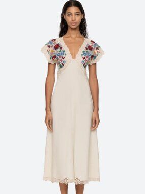 NWT SEA new york katharine embroidery vneck dress in multi sz 8